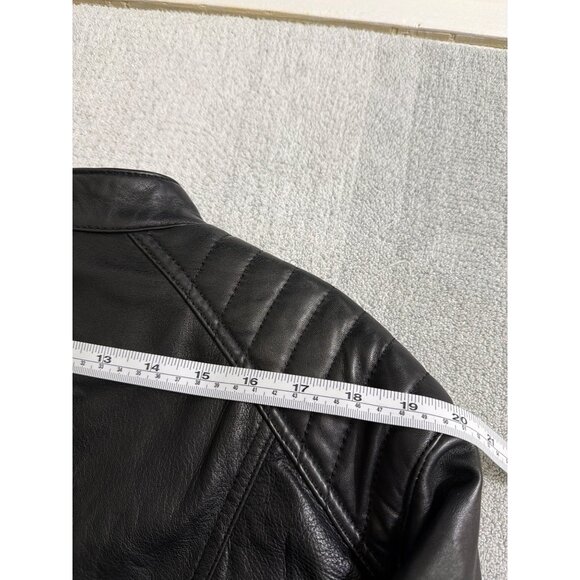 NWT Nordstrom Black Leather Moto Jacket With Quilted Detailing For Women - Picture 11 of 16